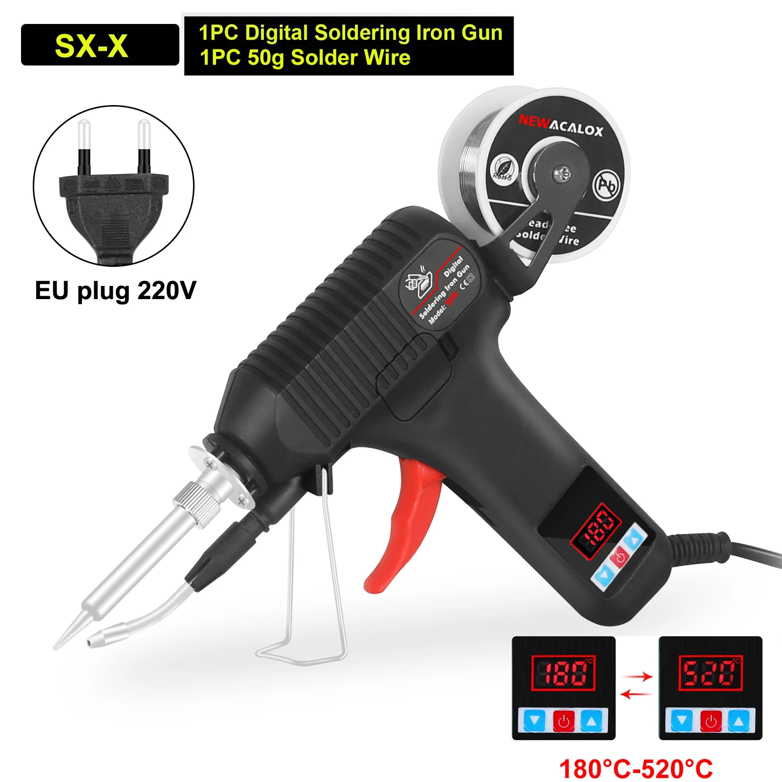 NEWACALOX EU 80W Digital Display Soldering Iron Gun 180-520°C Adjustable Temperature Automatic Send Tin Gun Repair DIY Tool