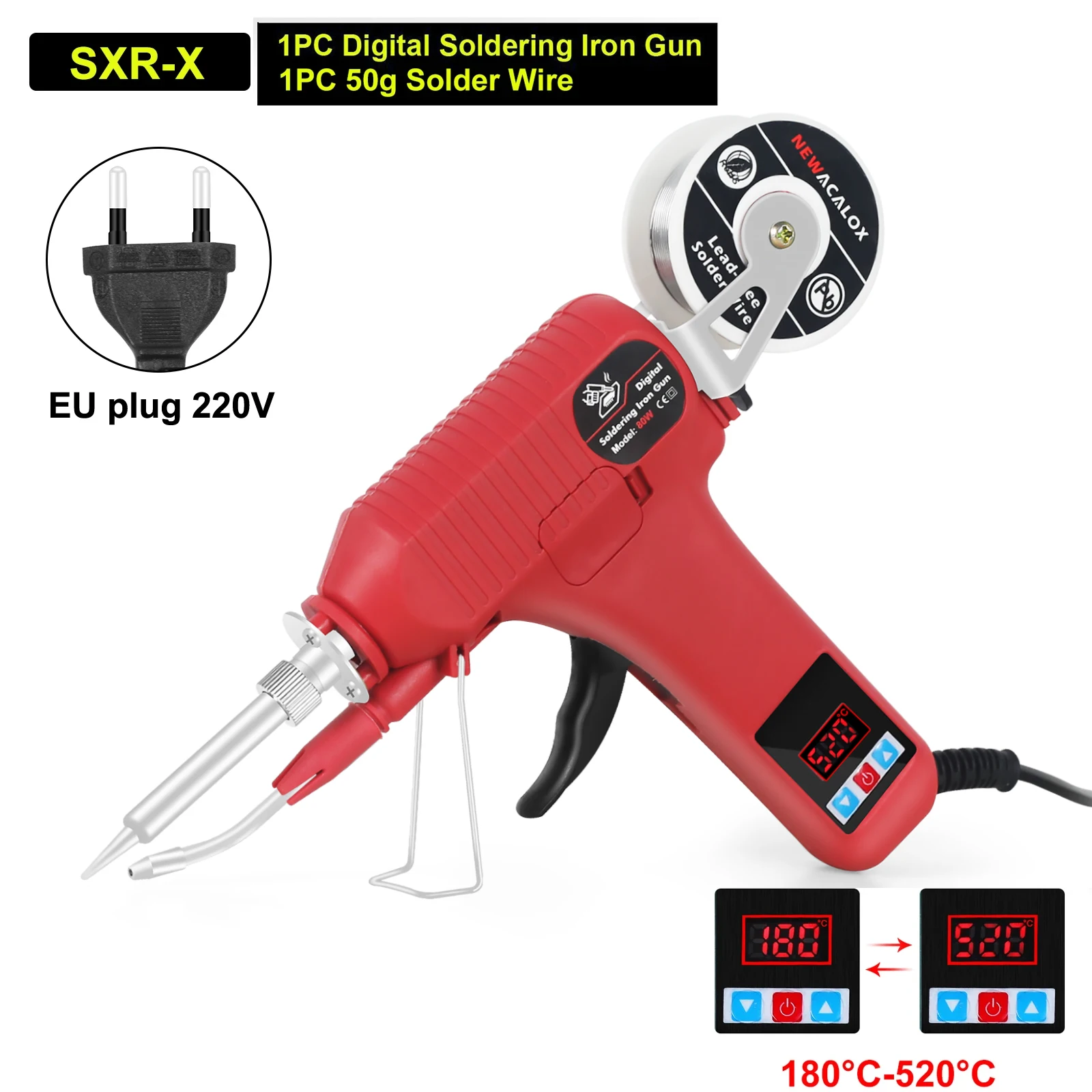 NEWACALOX EU 80W Digital Display Soldering Iron Gun 180-520°C Adjustable Temperature Automatic Send Tin Gun Repair DIY Tool