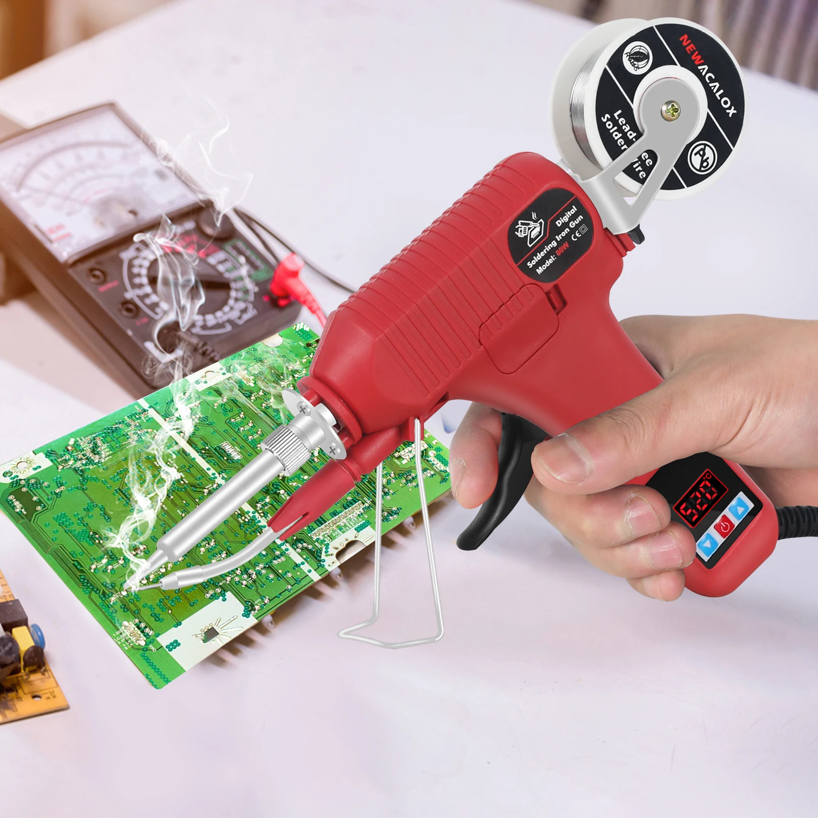 NEWACALOX EU 80W Digital Display Soldering Iron Gun 180-520°C Adjustable Temperature Automatic Send Tin Gun Repair DIY Tool