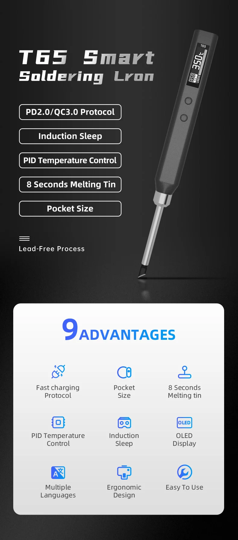 ALIENTEK T65 Soldering Iron Adjustable Temperature Smart Electric 65W Fast Heat Portable Digital Welding Station Original Kit ALIENTEK T65 Soldering Iron Adjustable Temperature Smart Electric 65W Fast Heat Portable Digital Welding Station Original Kit
