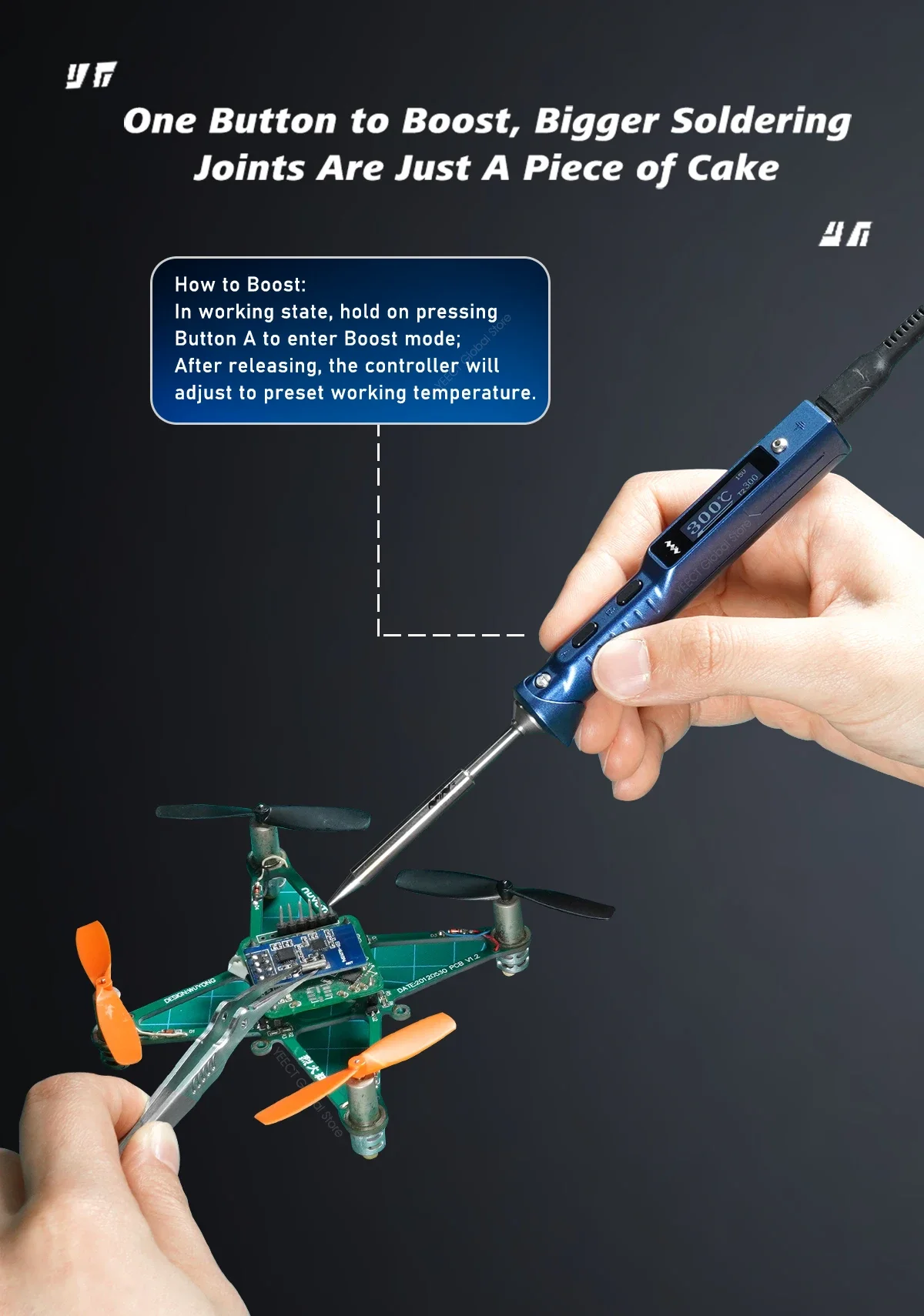 TS101 Blue Smart Soldering Iron BC2 Tip 90W Portable DC USB-C Interface For Welding Tools Constant Adjustable Temperature TS 100