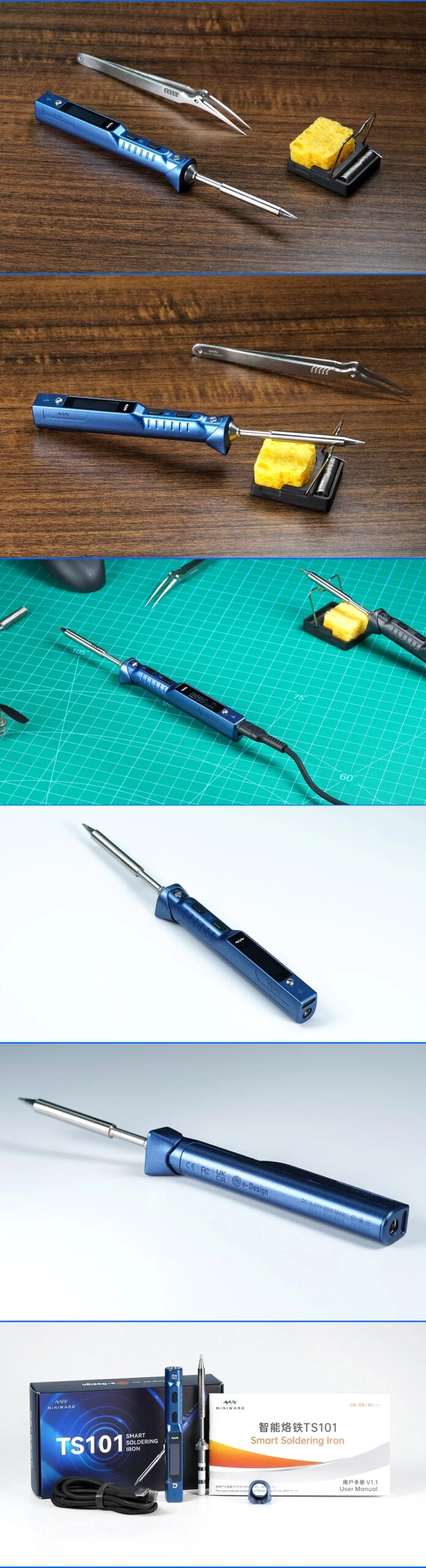 TS101 Blue Smart Soldering Iron BC2 Tip 90W Portable DC USB-C Interface For Welding Tools Constant Adjustable Temperature TS 100