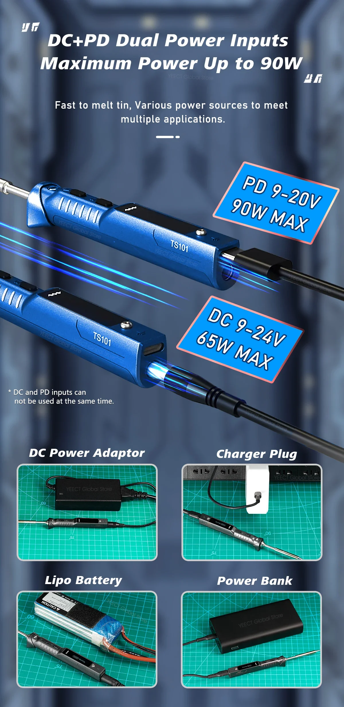 TS101 Blue Smart Soldering Iron BC2 Tip 90W Portable DC USB-C Interface For Welding Tools Constant Adjustable Temperature TS 100