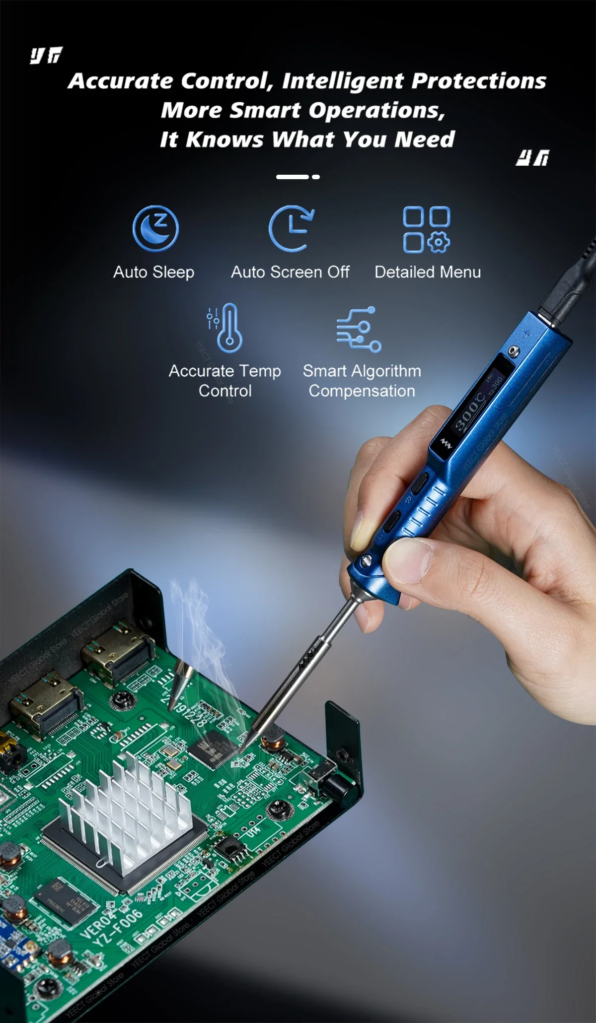 TS101 Blue Smart Soldering Iron BC2 Tip 90W Portable DC USB-C Interface For Welding Tools Constant Adjustable Temperature TS 100