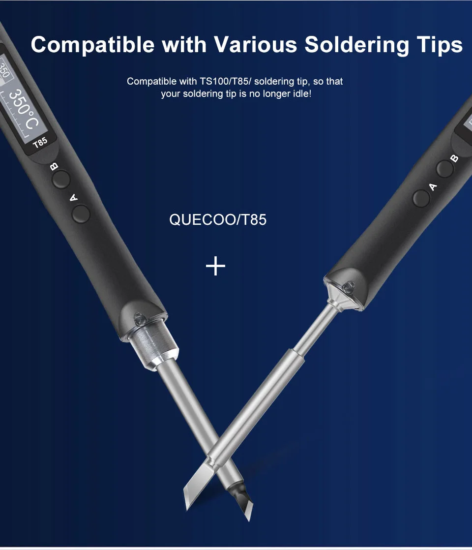 QUECOO Electric Soldering Iron Kit T85 96W Repair Tool Welding Solder Rework Station Heat Pencil Smart Portable Solder Iron Tips