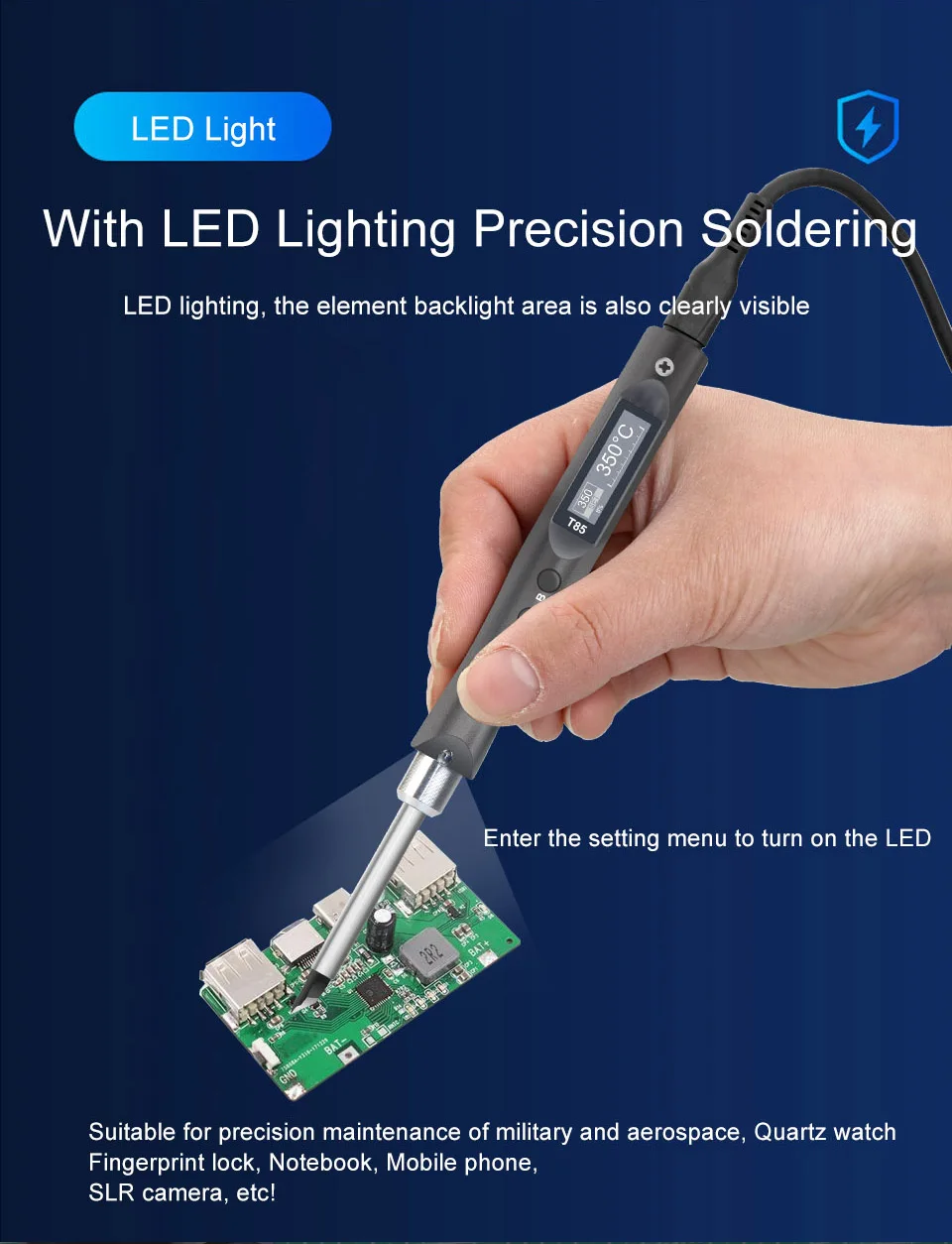 QUECOO Electric Soldering Iron Kit T85 96W Repair Tool Welding Solder Rework Station Heat Pencil Smart Portable Solder Iron Tips