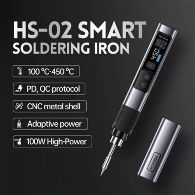FNIRSI HS-02 Smart Electric Soldering Iron 100-450℃ Temp Adjustable PD 65W Portable Welding Rework Station Solding Irons Kit - Image 2