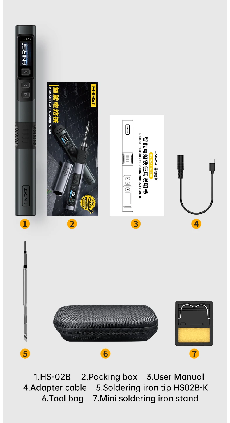 FNIRSI HS-02 Smart Electric Soldering Iron 100-450℃ Temp Adjustable PD 65W Portable Welding Rework Station Solding Irons Kit