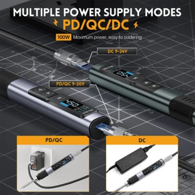 FNIRSI HS-02 Smart Electric Soldering Iron 100-450℃ Temp Adjustable PD 65W Portable Welding Rework Station Solding Irons Kit - Image 3