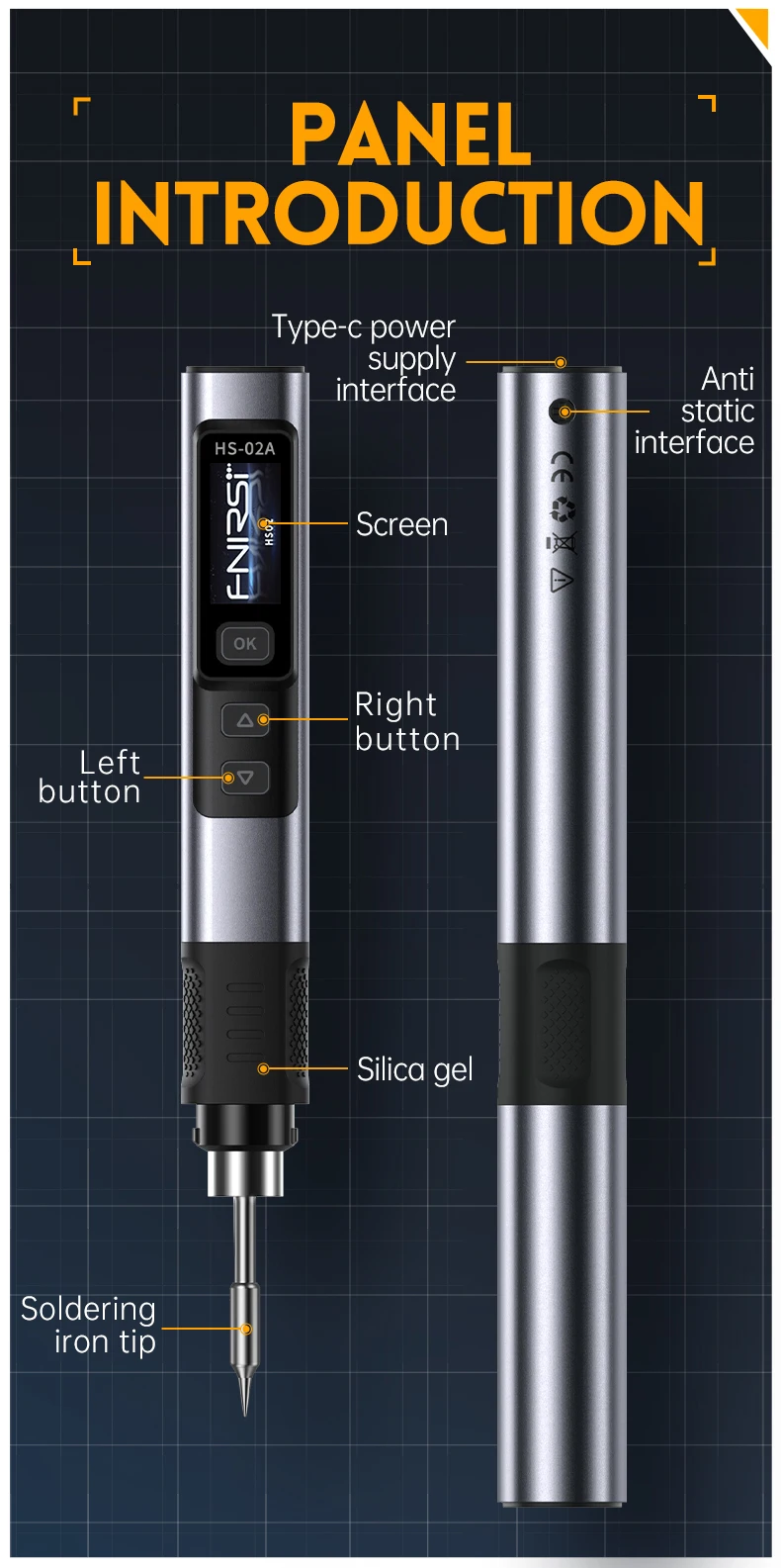FNIRSI HS-02 Smart Electric Soldering Iron 100-450℃ Temp Adjustable PD 65W Portable Welding Rework Station Solding Irons Kit