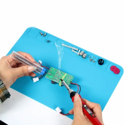 Red Soldering Iron Kit Adjustable Temperature 110V 220V 80W Soldering Iron Kit With ESD Heat Insulation Working Mat Welding Tool - Image 2
