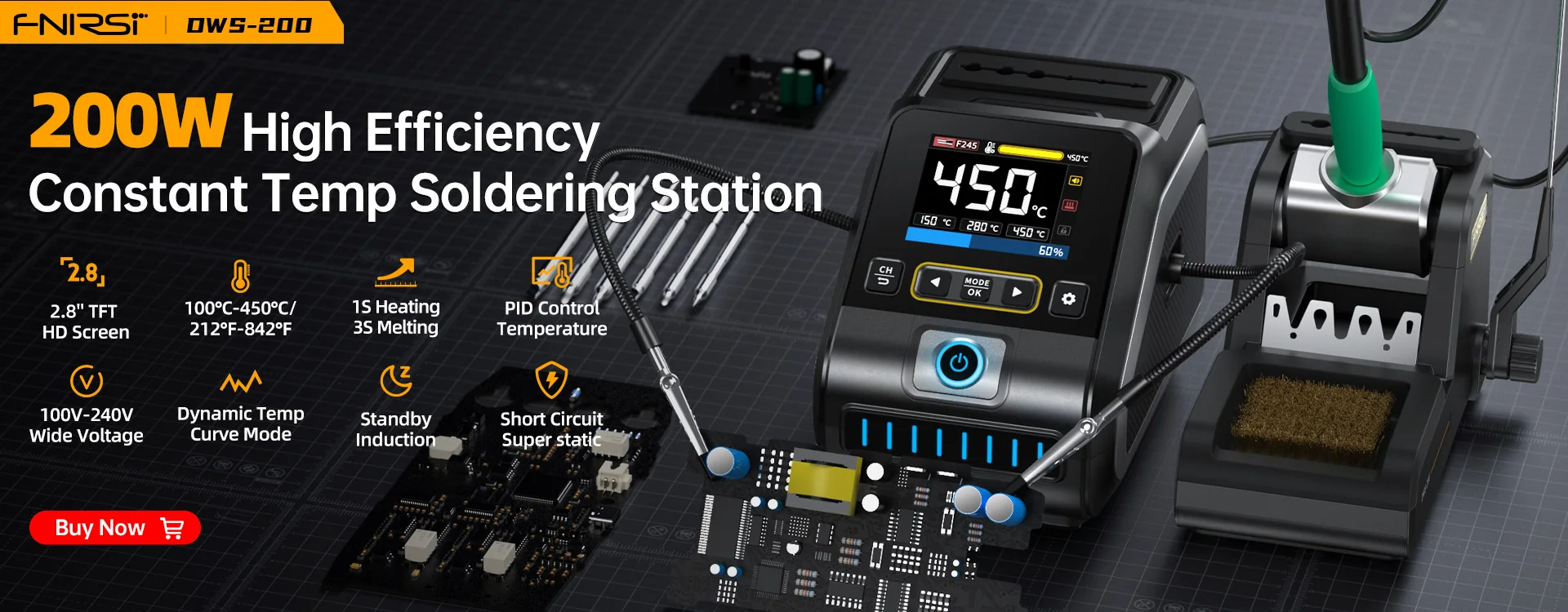 FNIRSI HS-01 Adjustable Temperature Soldering Iron DC 24V 80-420℃ Welding Solder Rework Station PD 65W Portable Repair Tool