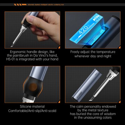 FNIRSI HS-01 Adjustable Temperature Soldering Iron DC 24V 80-420℃ Welding Solder Rework Station PD 65W Portable Repair Tool - Image 6