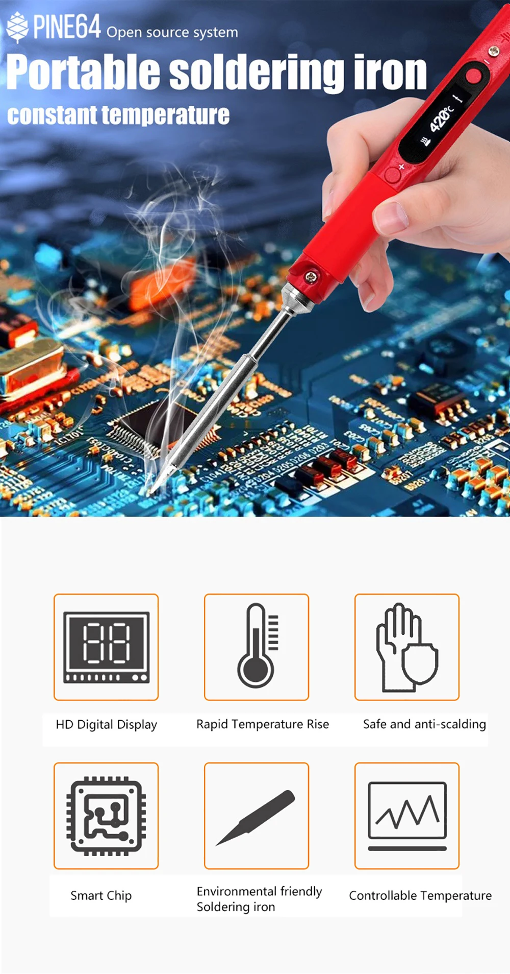 Pine64 CN Version Pinecil V1 Soldering Iron Portable Programable Welding Tools Adjustable Temperature Digital Solder Station