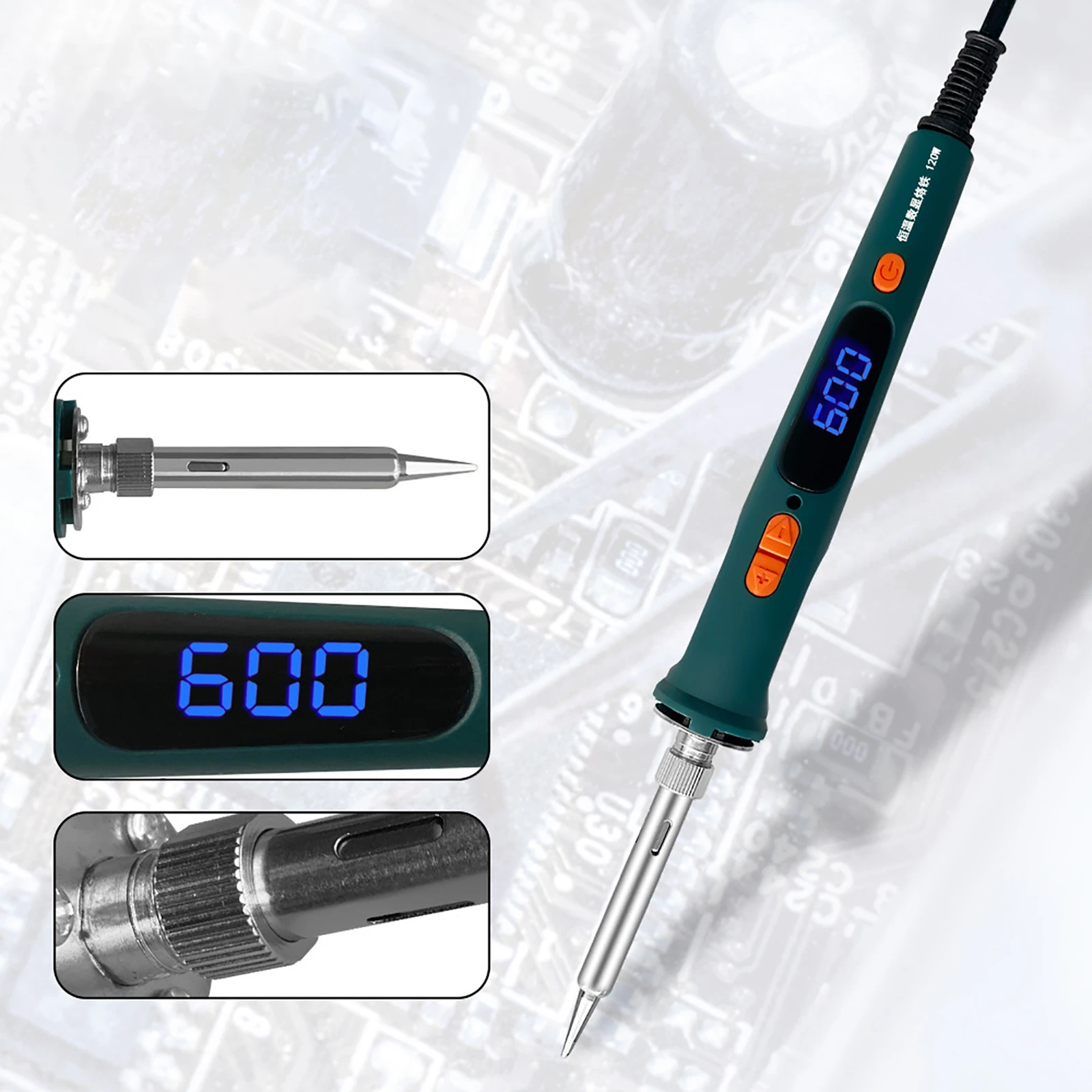 120W Electric Soldering Iron Welding Tool Adjustable Temperature LCD Ceramic Heater Soldering Iron Head Desoldering Pump Set