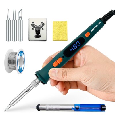 120W Electric Soldering Iron Welding Tool Adjustable Temperature LCD Ceramic Heater Soldering Iron Head Desoldering Pump Set