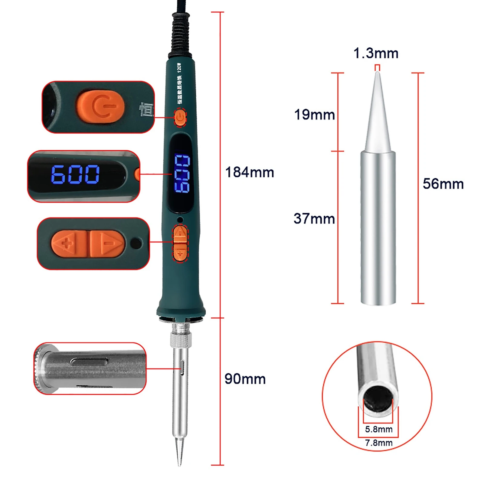 120W Electric Soldering Iron Welding Tool Adjustable Temperature LCD Ceramic Heater Soldering Iron Head Desoldering Pump Set