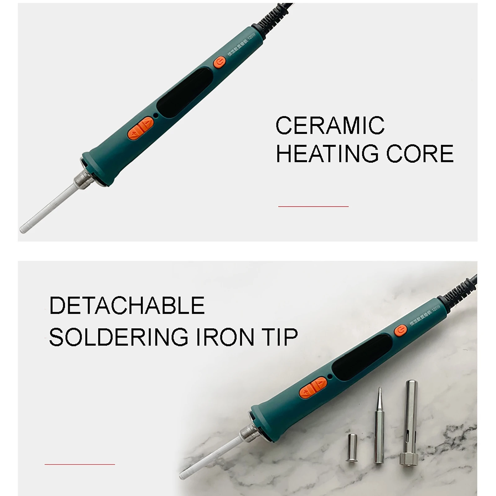 120W Electric Soldering Iron Welding Tool Adjustable Temperature LCD Ceramic Heater Soldering Iron Head Desoldering Pump Set