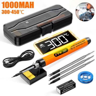 USB Smart Soldering Iron Kit Digital Display Type-C Interface Electric LED Soldering Iron Adjustable Temperature Welding Tool ﻿,
