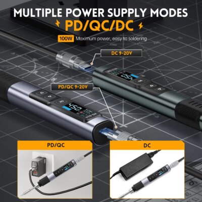 FNIRSI HS-02 Adjustable Temperature Soldering Iron DC 20V 100-450℃ Welding Solder Rework Station PD 100W Portable Repair Tool - Image 3