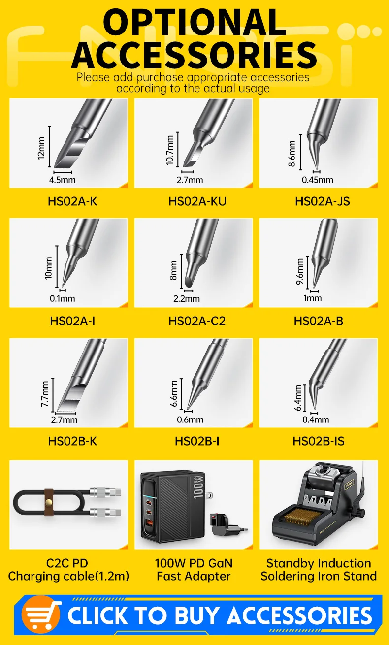 FNIRSI HS-02 Adjustable Temperature Soldering Iron DC 20V 100-450℃ Welding Solder Rework Station PD 100W Portable Repair Tool