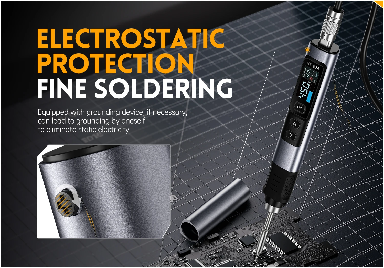 FNIRSI HS-02 Adjustable Temperature Soldering Iron DC 20V 100-450℃ Welding Solder Rework Station PD 100W Portable Repair Tool