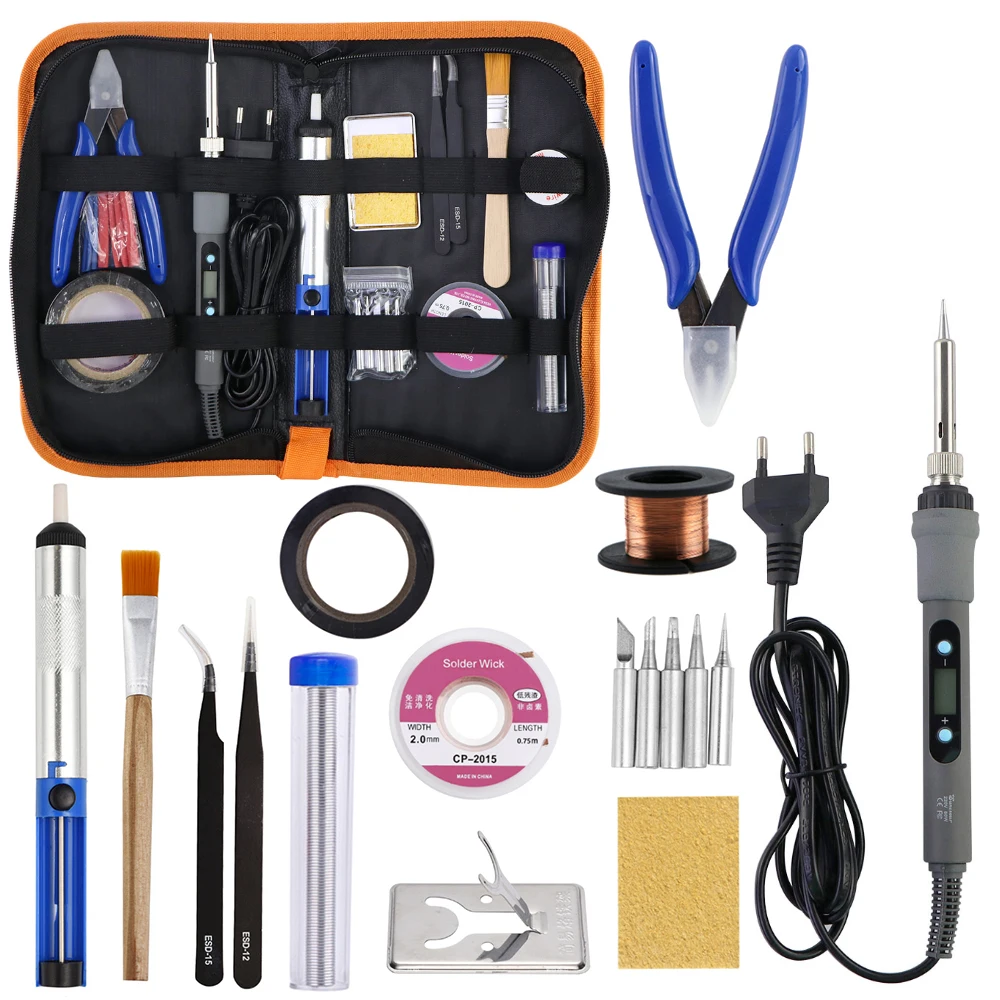 Gray 80W Digital Display Adjustable Temperature Electric Soldering Iron With Multimeter Tin Absorber Soldering Repair Tool Kit Gray 80W Digital Display Adjustable Temperature Electric Soldering Iron With Multimeter Tin Absorber Soldering Repair Tool Kit