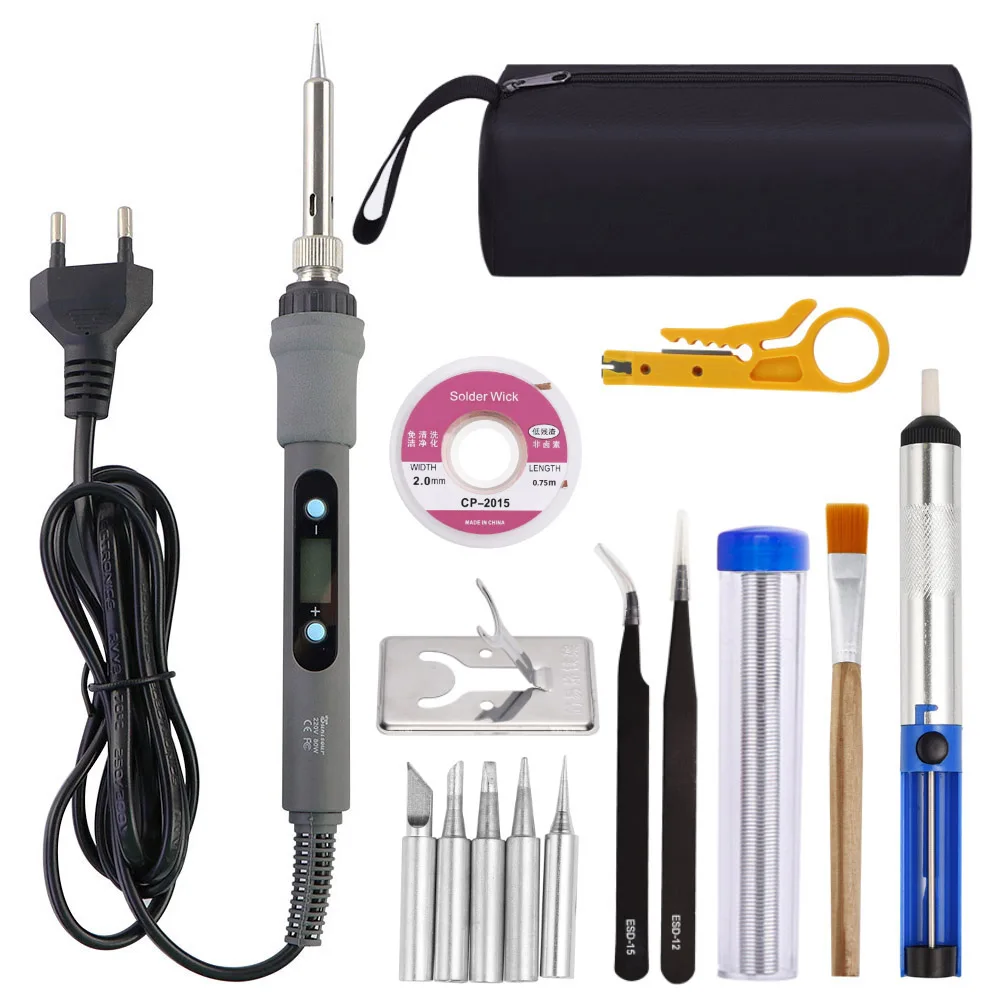 Gray 80W Digital Display Adjustable Temperature Electric Soldering Iron With Multimeter Tin Absorber Soldering Repair Tool Kit Gray 80W Digital Display Adjustable Temperature Electric Soldering Iron With Multimeter Tin Absorber Soldering Repair Tool Kit