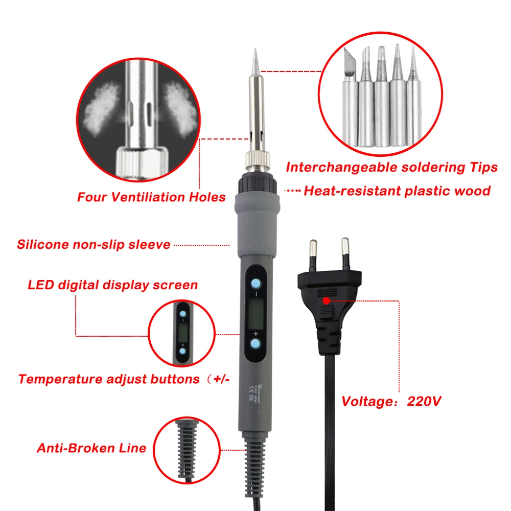 Gray 80W Digital Display Adjustable Temperature Electric Soldering Iron With Multimeter Tin Absorber Soldering Repair Tool Kit Gray 80W Digital Display Adjustable Temperature Electric Soldering Iron With Multimeter Tin Absorber Soldering Repair Tool Kit