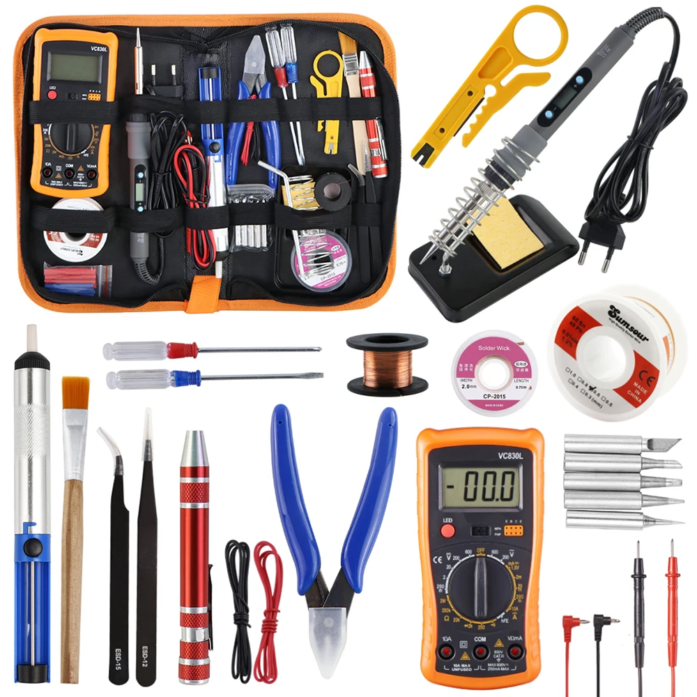 Gray 80W Digital Display Adjustable Temperature Electric Soldering Iron With Multimeter Tin Absorber Soldering Repair Tool Kit Gray 80W Digital Display Adjustable Temperature Electric Soldering Iron With Multimeter Tin Absorber Soldering Repair Tool Kit