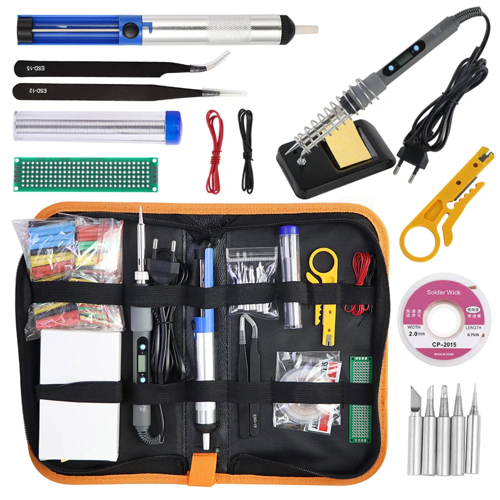 Gray 80W Digital Display Adjustable Temperature Electric Soldering Iron With Multimeter Tin Absorber Soldering Repair Tool Kit Gray 80W Digital Display Adjustable Temperature Electric Soldering Iron With Multimeter Tin Absorber Soldering Repair Tool Kit
