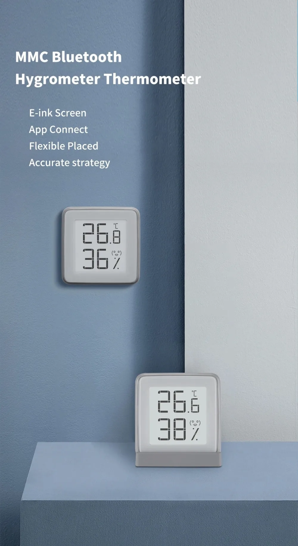 MMC Bluetooth-compatible Thermometer Hygrometer E-Ink Screen BT2.0 Smart Temperature Humidity Sensor Works for Mi Home App