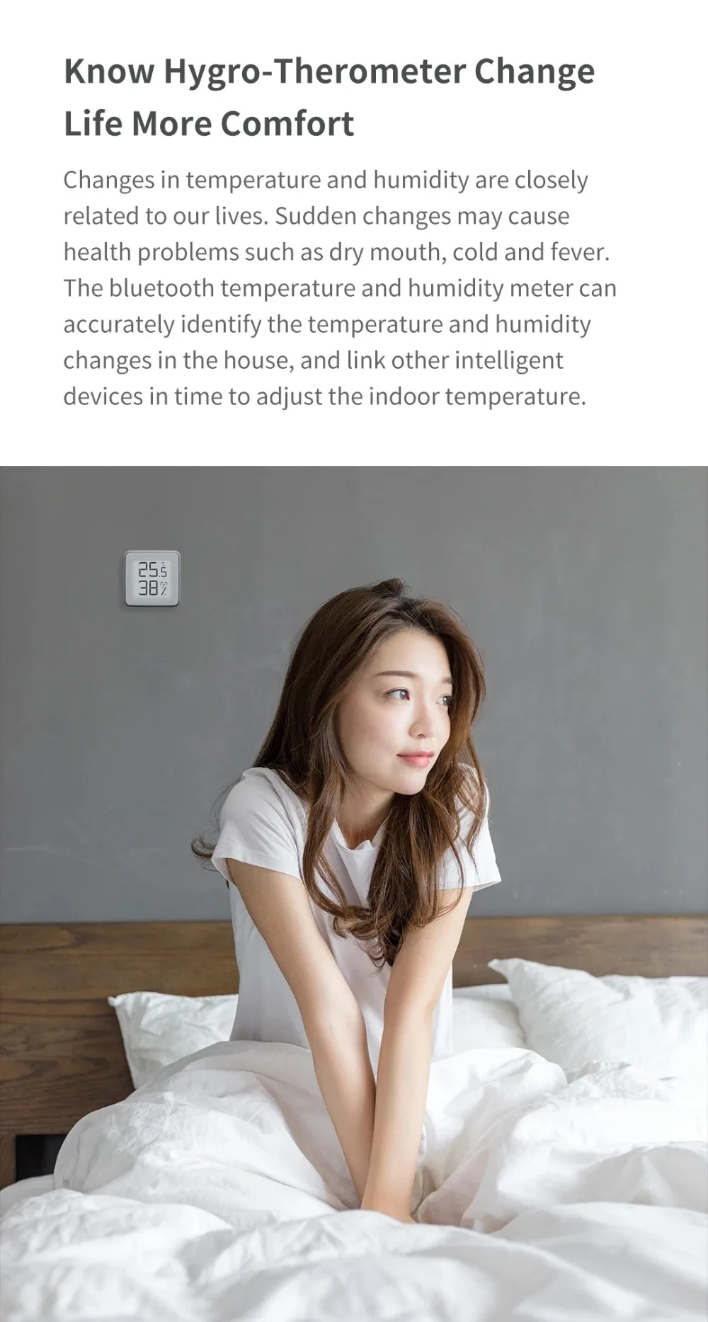 MMC Bluetooth-compatible Thermometer Hygrometer E-Ink Screen BT2.0 Smart Temperature Humidity Sensor Works for Mi Home App