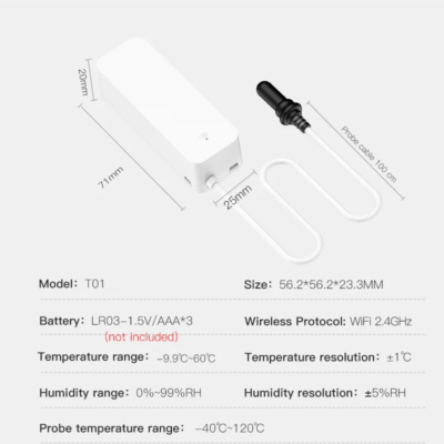 WiFi Temperature and Humidity Sensor External Probe Remote Control Smart Home Monitor Wrok With Alexa Tuya Smart Life - Image 6