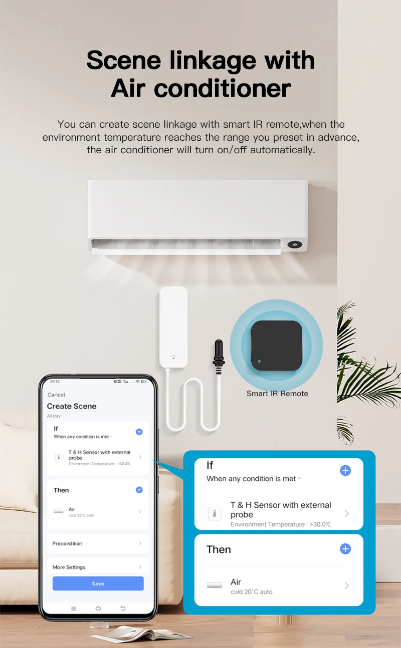 WiFi Temperature and Humidity Sensor External Probe Remote Control Smart Home Monitor Wrok With Alexa Tuya Smart Life