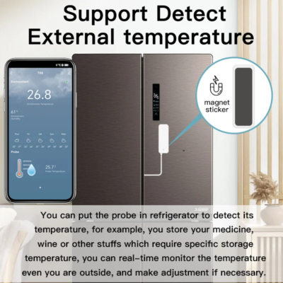 WiFi Temperature and Humidity Sensor External Probe Remote Control Smart Home Monitor Wrok With Alexa Tuya Smart Life - Image 3