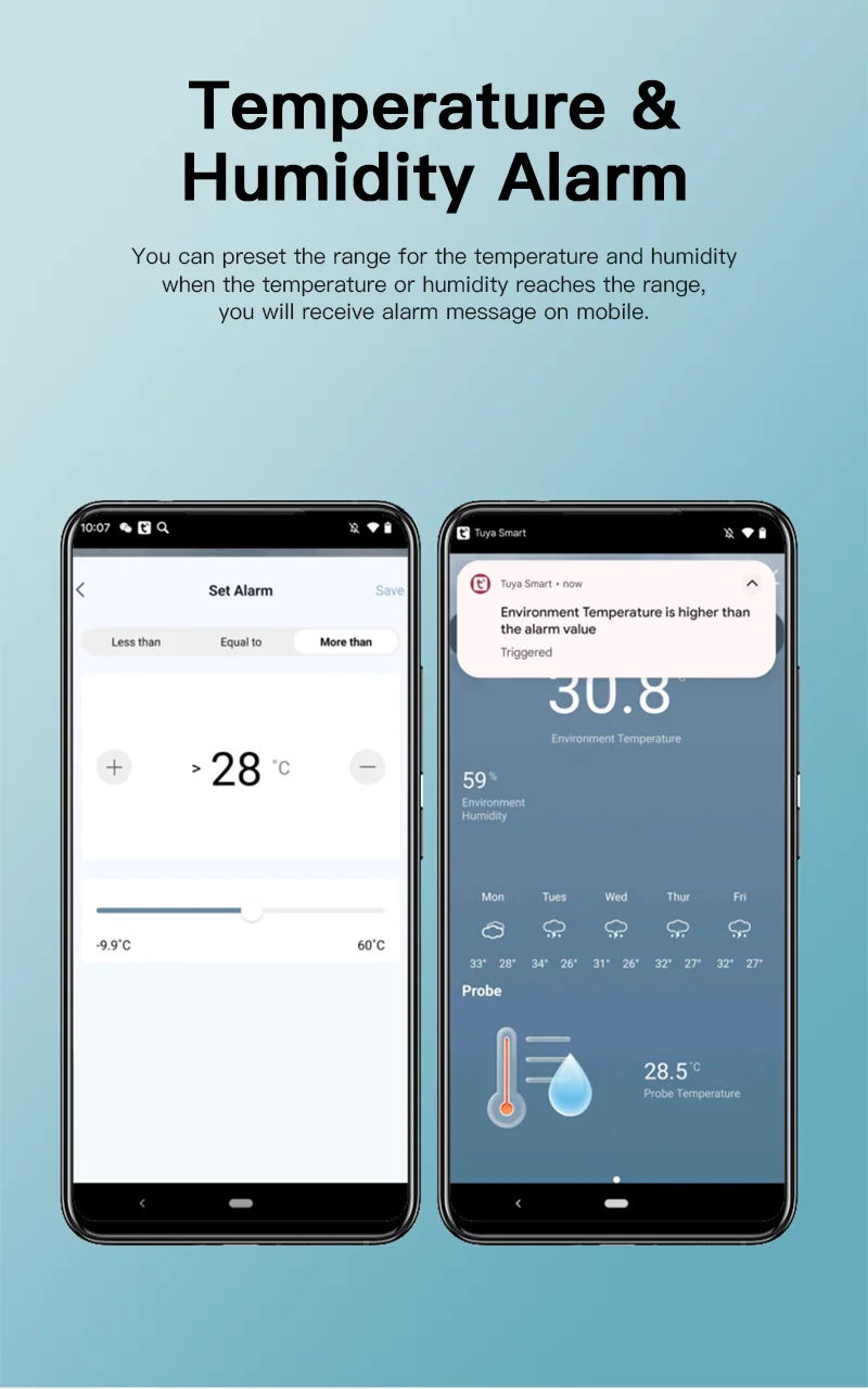 WiFi Temperature and Humidity Sensor External Probe Remote Control Smart Home Monitor Wrok With Alexa Tuya Smart Life