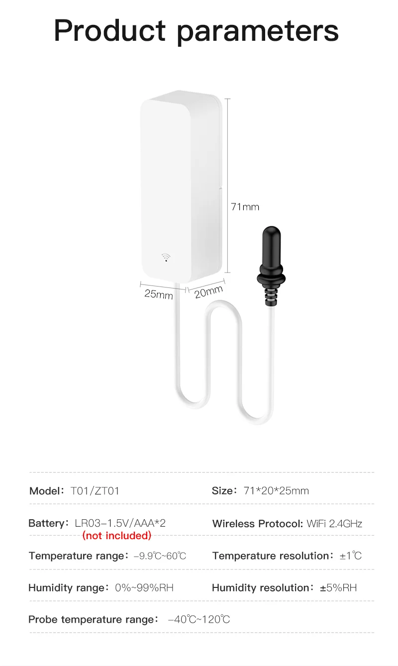 WiFi Temperature and Humidity Sensor External Probe Remote Control Smart Home Monitor Wrok With Alexa Tuya Smart Life