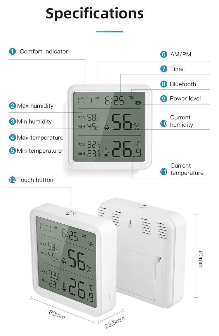 Tuya WiFi Temperature Humidity Sensor For Smart Home Backlight Hygrometer Thermometer Compatible Bluetooth APP Remote Control