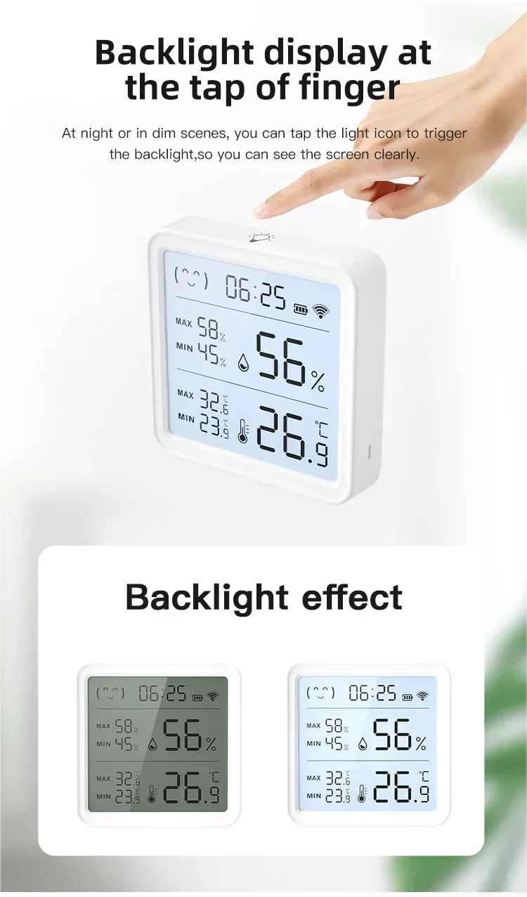 Tuya WiFi Temperature Humidity Sensor For Smart Home Backlight Hygrometer Thermometer Compatible Bluetooth APP Remote Control