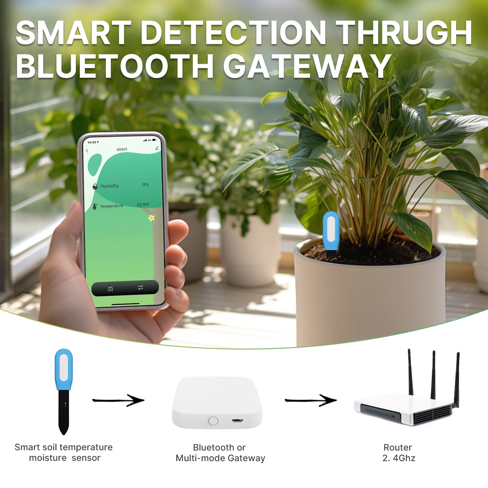 Tuya Smart Garden Soil Moisture Meter Temperature and Humidity Sensor Potted Plant Hygrometer Monitor Plants Moist Testing Tool