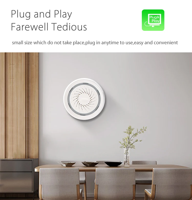 Tuya Smart WiFi Alarm Siren Sensor 100DB Sound Wireless USB powered Smart Life APP Home Security Systems Alexa Google