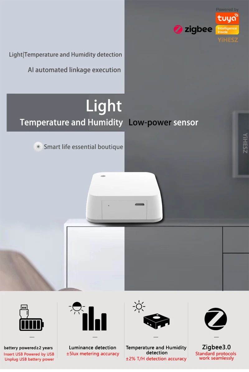 Tuya Zigbee Photometer Thermohygrometer Smart Light Sensor Hygrometer Environmental Monitor Brightness detector For Smart Home