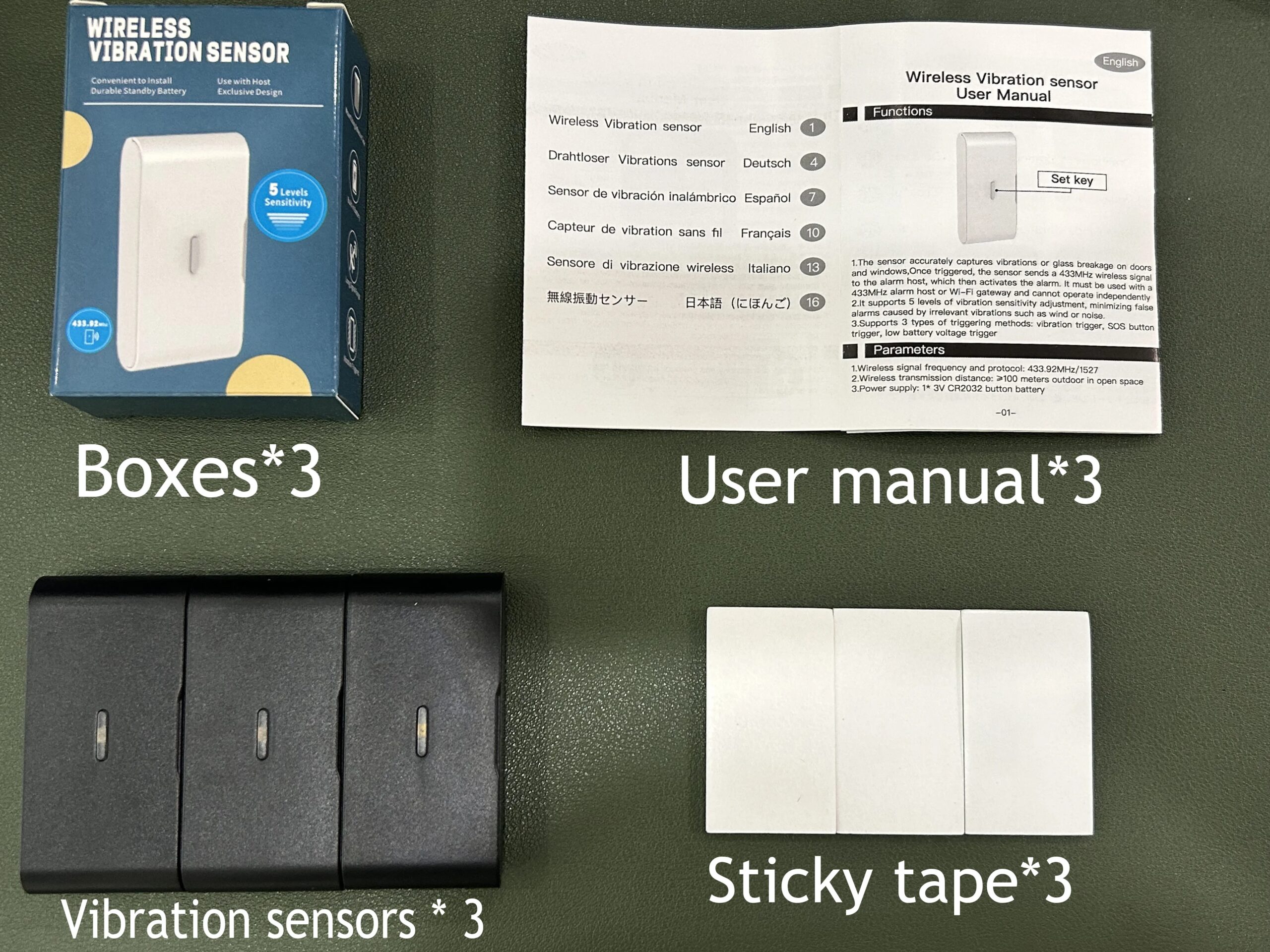 Wireless Window Shock Glass Break Detector 433MHz Door Vibration Sensor with Senstitive Adjustment for Security Alarm System