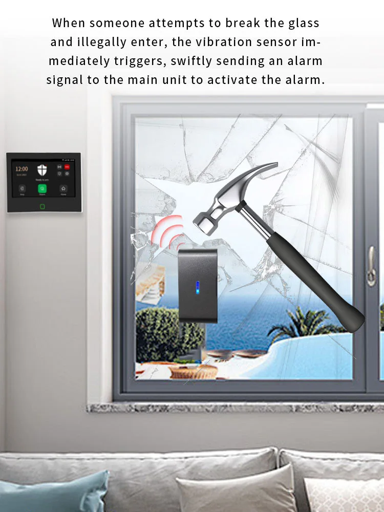 Wireless Window Shock Glass Break Detector 433MHz Door Vibration Sensor with Senstitive Adjustment for Security Alarm System