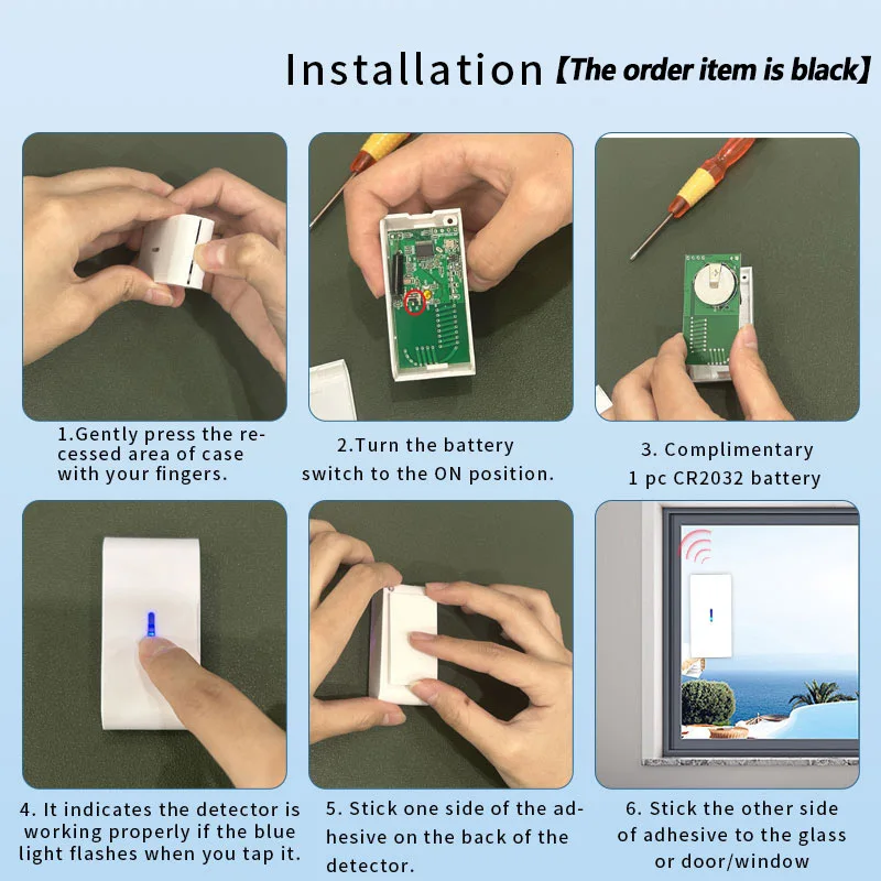 Wireless Window Shock Glass Break Detector 433MHz Door Vibration Sensor with Senstitive Adjustment for Security Alarm System