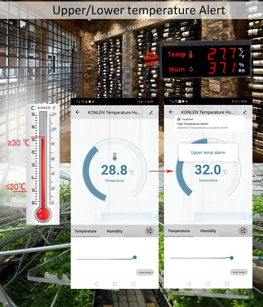 WiFi Temperature Humidity Sensor Big Screen Digital Hygrometer Thermometer Tuya Smart Life For Freezer Plants Moisture Monitor