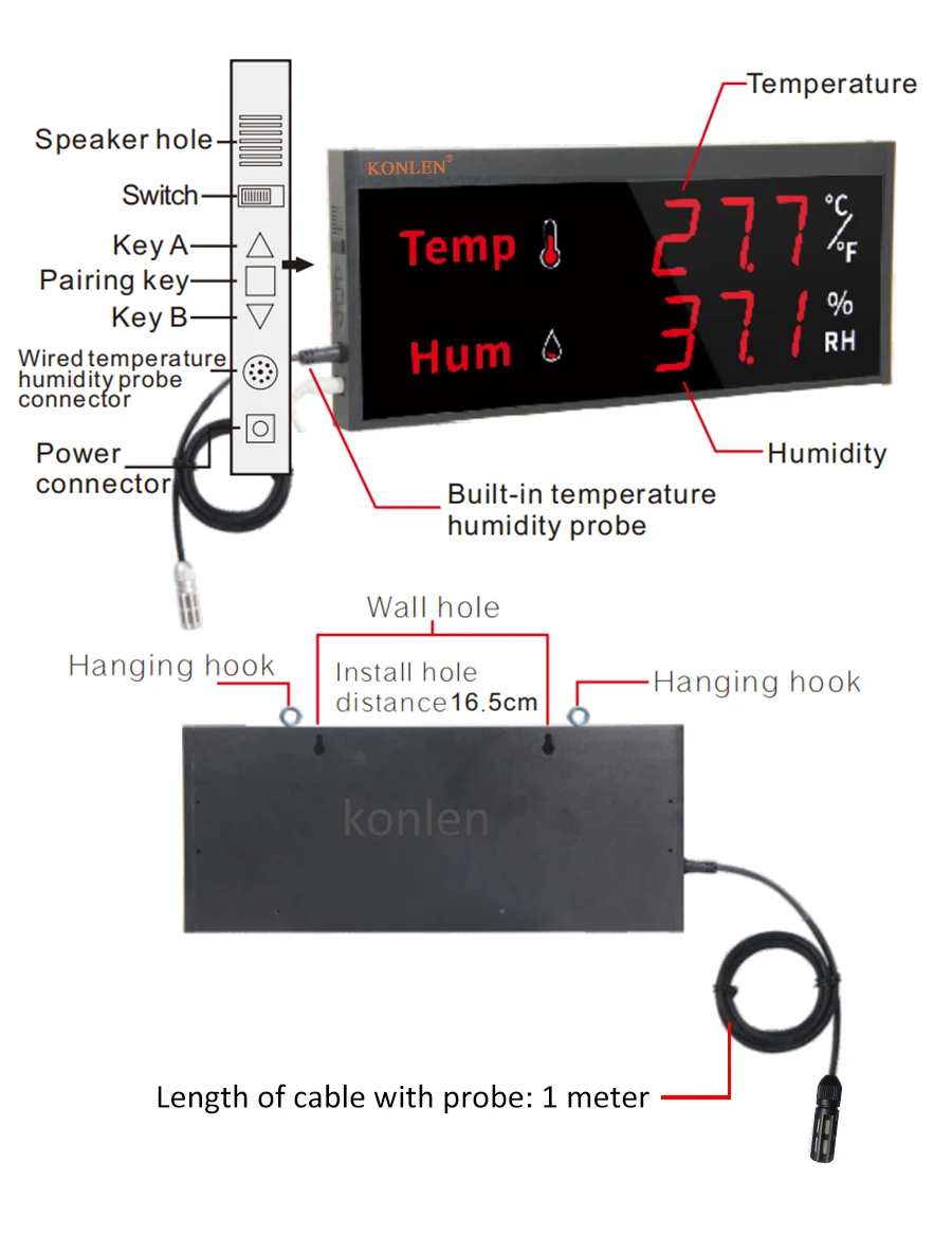 WiFi Temperature Humidity Sensor Big Screen Digital Hygrometer Thermometer Tuya Smart Life For Freezer Plants Moisture Monitor