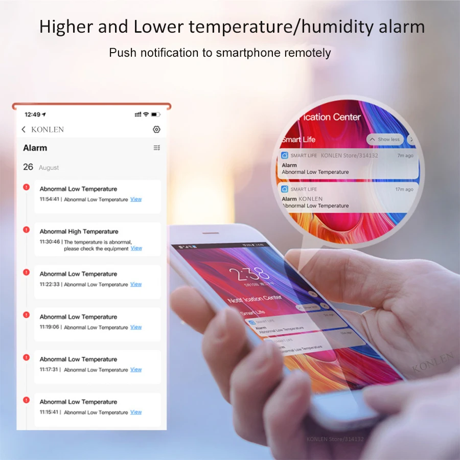 WiFi Temperature Humidity Sensor Big Screen Digital Hygrometer Thermometer Tuya Smart Life For Freezer Plants Moisture Monitor