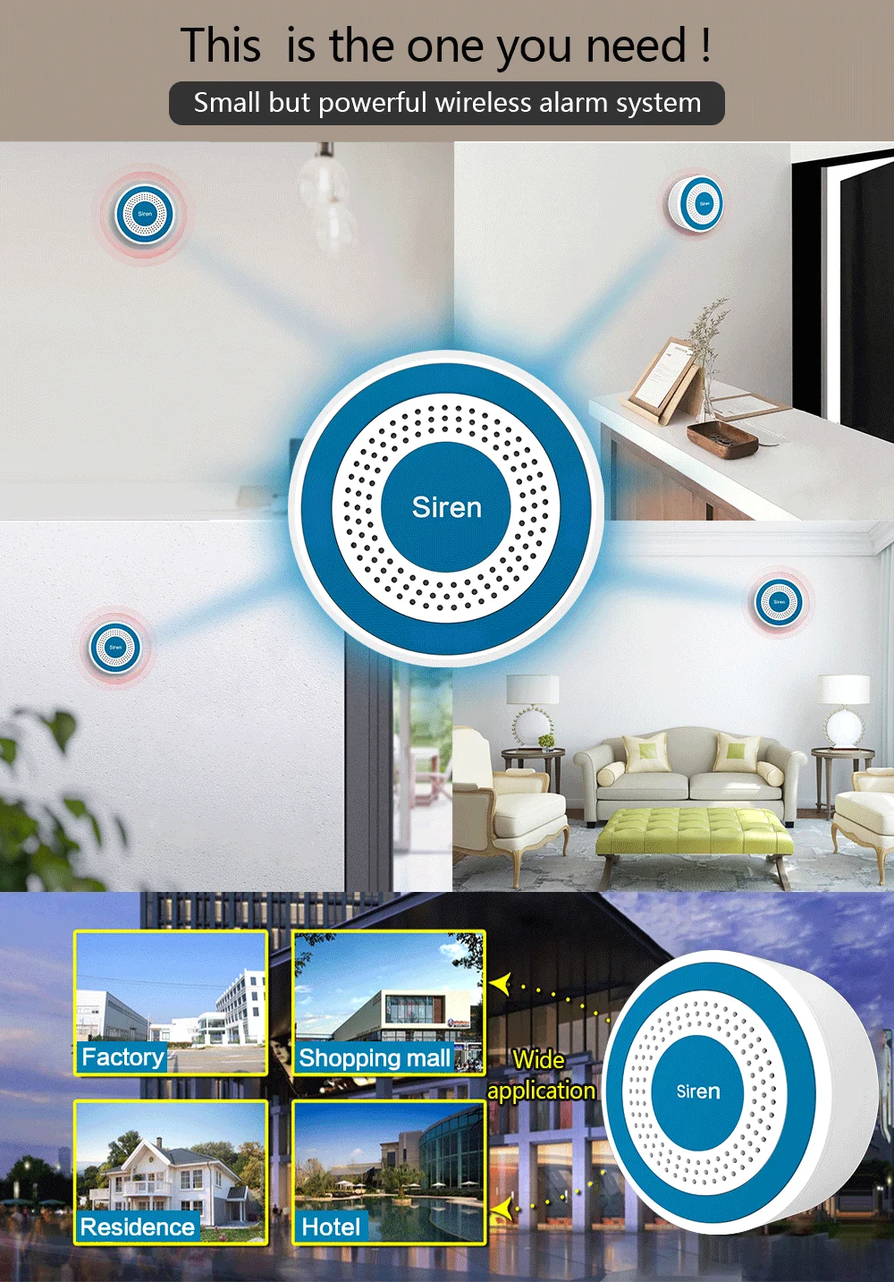 433Mhz Indoor Wireless Siren Alarm For Smart Security Alarm System PG103, PG105, PG107, PG108